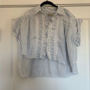 Urban Outfitters Blue and White Striped Lace Blouse